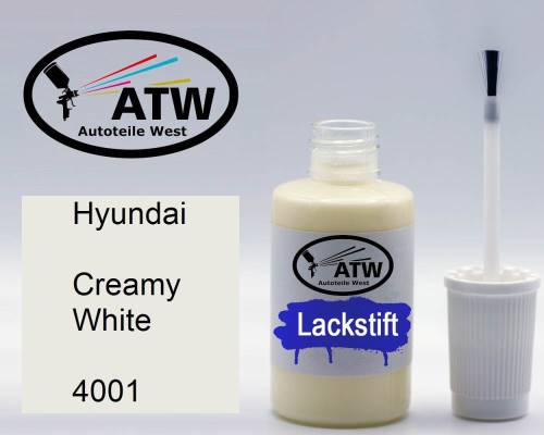 Hyundai, Creamy White, 4001: 20ml Lackstift, von ATW Autoteile West.